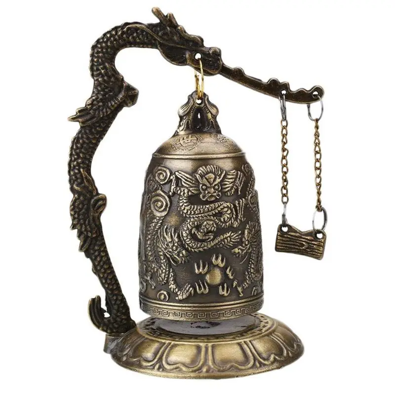 

Lucky China Buddhism Temple Brass Copper Carved Statue Lotus Buddha Dragon Bell