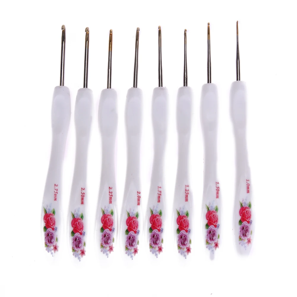 

8Pcs/set Aluminium Crochet Hooks Set Soft Handle Flowers Knitting Needles for Sweater Loom DIY Sewing Accessories
