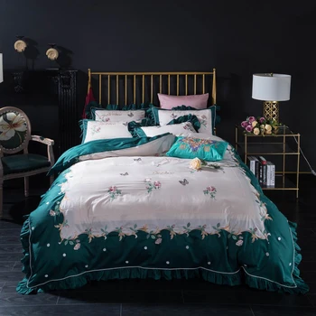 Di lusso 80 s Egitto Cotone Profumato Giardino Set di Biancheria Da Letto Ricamo Squisito copripiumino Letto Copriletto Federe Queen King size 4 pz 1
