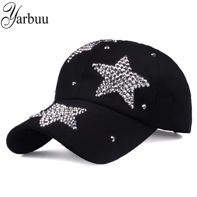 [YARBUU] جديد العلامة التجارية البيسبول قبعات عالية الجودة حجر الراين كاب مع ثلاثة نجوم Snapback Casquette قبعة للنساء سيدة بلون