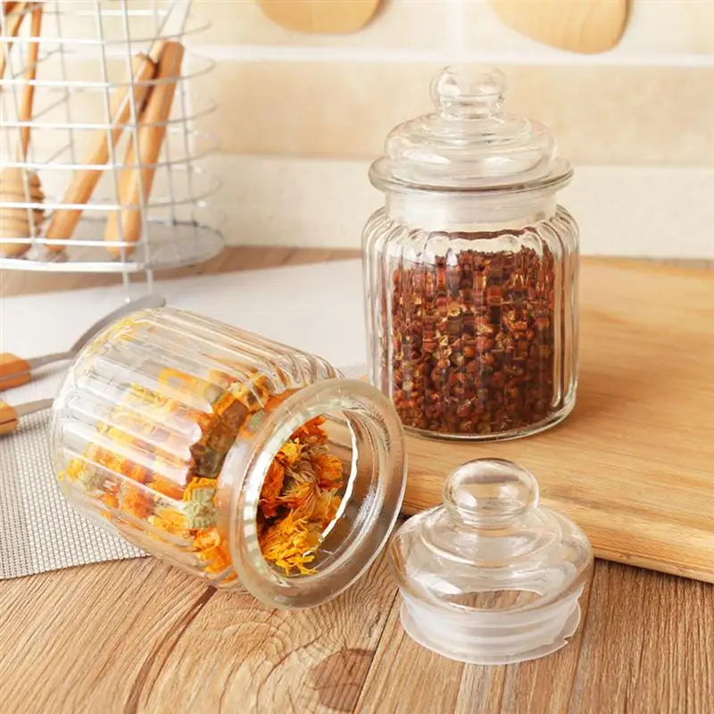 2pcs 900ML Transparent Seal Glass Storage Bottle Practical Simple Seasoning Pot Storage For Food Candies Tea Leaf Kitchen Gadget
