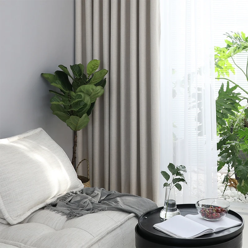Baratos CITYINCITY cortina opaca de 100% sólido para la decoración del hogar de la sala de estar cortinas gruesas de lino falso para el dormitorio listo por encargo