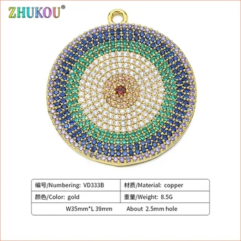 

35mm Brass Cubic Zirconia Round Rainbow Charms Pendants for Diy Jewelry Findings , Hole: 2.5mm, Model: VD333