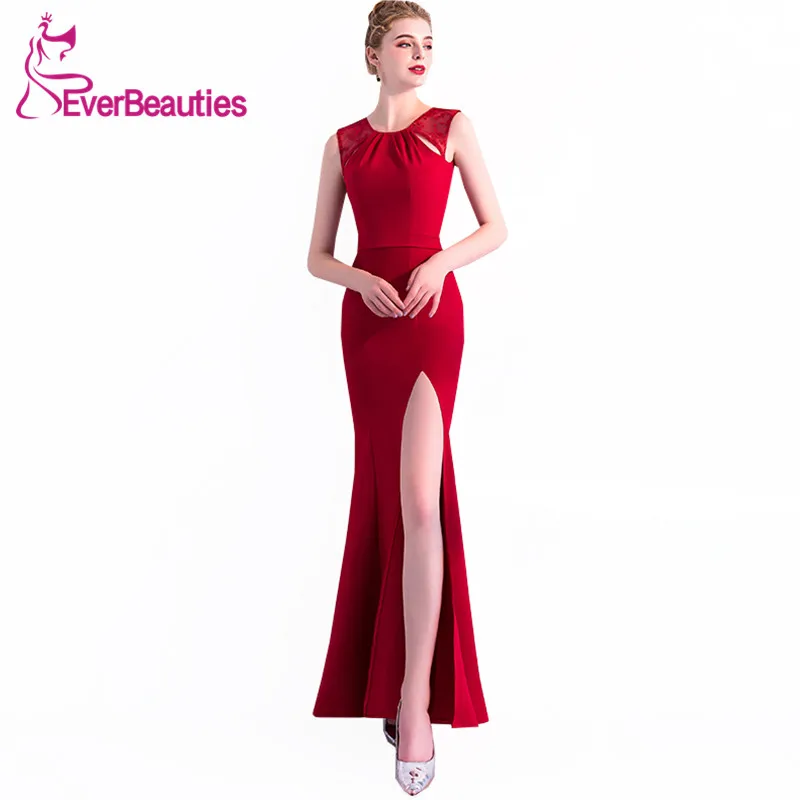 Elegant Evening Gowns Mermaid Evening Dress Long 2019 Wine Red Lace Prom Party Dresses Sexy Side Slit Robe De Soiree Elegant Evening Gowns Mermaid Evening Dress Long 2019 Wine Red Lace Prom Party Dresses Sexy Side Slit Robe De Soiree