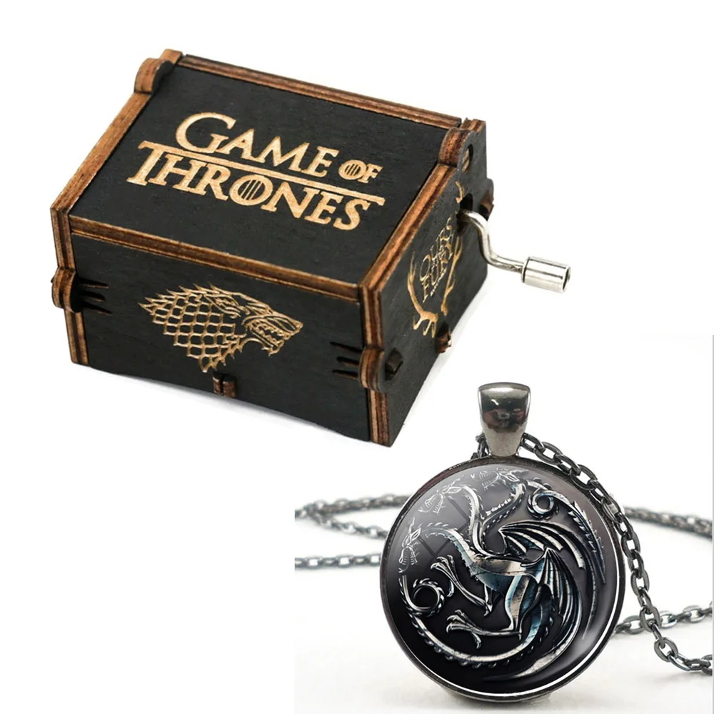 

Game of Thrones Pendant Necklace for Men Wood Music Box Trinket Car Chain Necklaces Chaveiro Jewelry Dropshipping