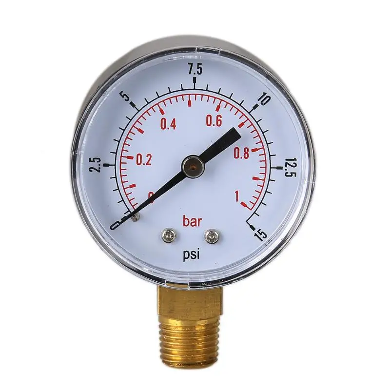 

Low Pressure Gauge for Fuel Air Hydraulic 50mm 0/15 PSI 0/1 Bar 1/4 BSPT