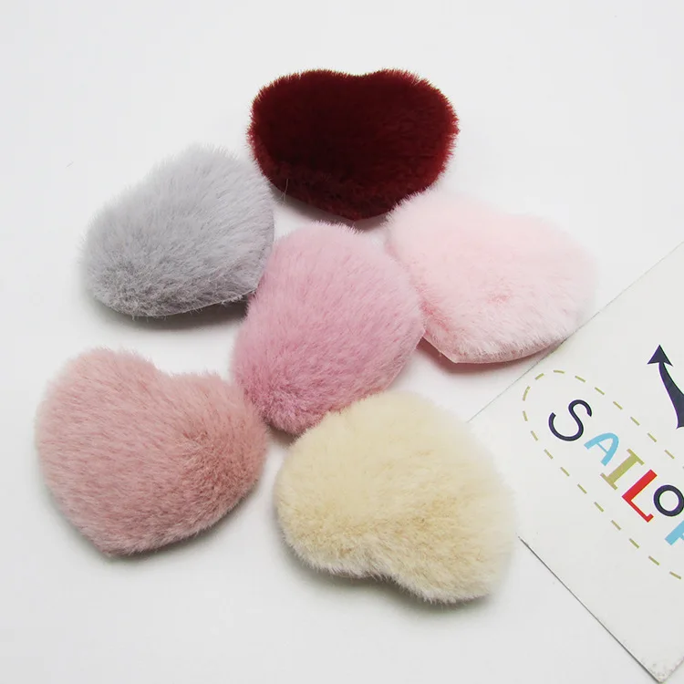 

30pcs/lot 4*3.5cm plush Heart Shape Padded appliques for headwear decoration handmade hair accessories