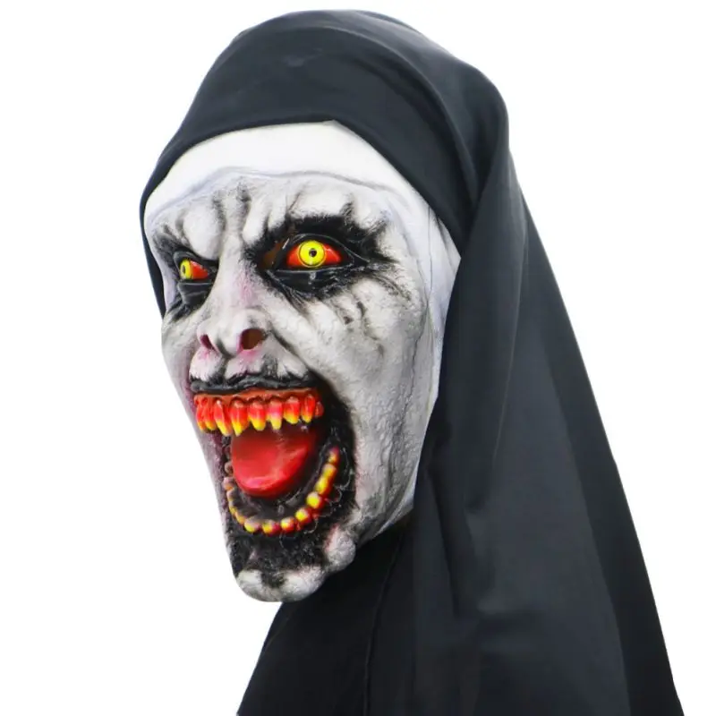 Scary Halloween Latex Nun Mask Horror Full Face Covered With Headscarf For Adults Children Cosplay Prank Props