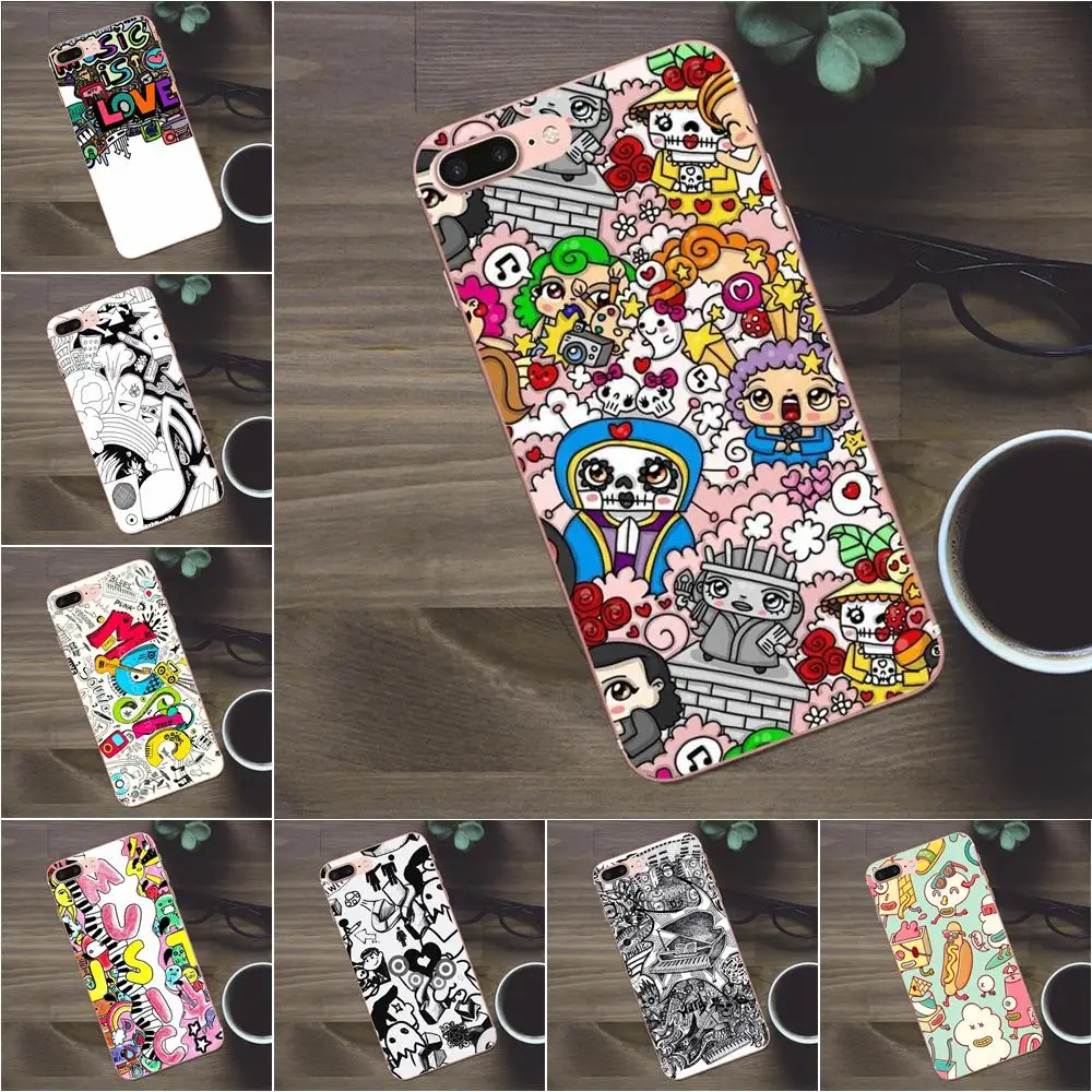 Bixedx мягкие сумки Чехлы для Apple iPhone 4 4S 5 5C SE 6 6S 7 8 Plus X Galaxy A3 A5 J1 J2 J3 J5 J7 2017 Doodle Art Colored Music