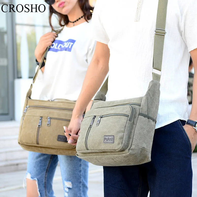 

CROSHO New Lovers Canvas Bag Men's Canvas Crossbody Bag Computer Bags Single-shoulder Travel Bag Large Capacity Casual Men