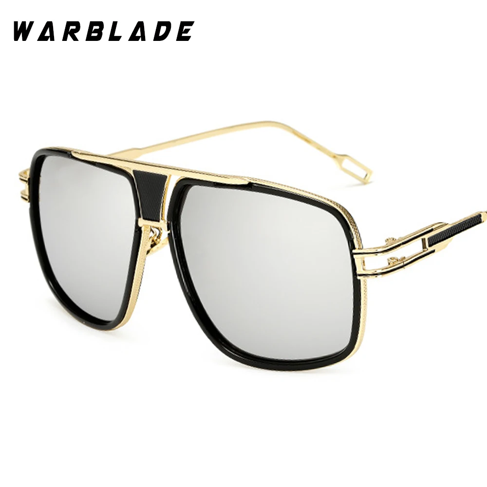 18K позолоченное квадратное Для мужчин солнцезащитные очки Для женщин пара с плоским верхом Элитный бренд дизайнерские женские солнцезащитные очки оттенки Брэд Питт солнцезащитные очки - Цвет линз: silver lens