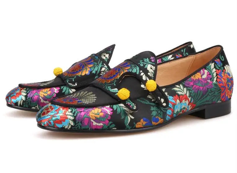 Hombre Pic Noir Pic Zapatos Soie Mocassins Bleu Broderie Sexy Hommes Couleurs Mélangées Chaussures Qianruiti Rouge Mode Appartements Mariage Florale As De as PkOiZXuT