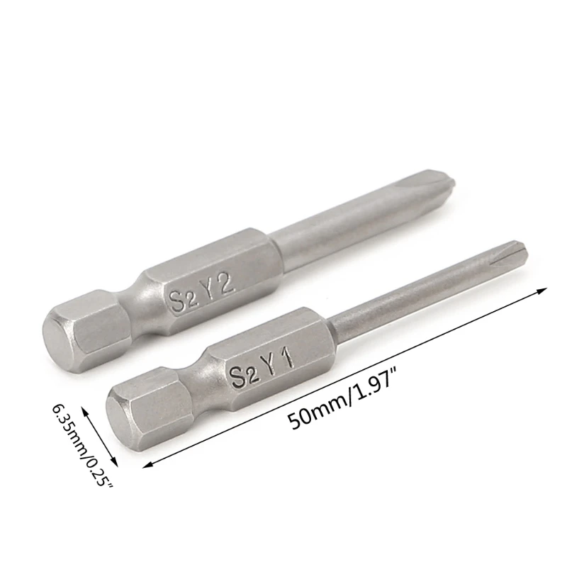 2 Pcs 50mm 1/4'' Hex Shank Tri wing Y Tip Head Screwdriver