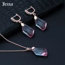 Irina неправильный кристалл набор украшений для женщин вечерние Привлекательные ювелирные изделия 585 розовое золото цвет циркон висячие серьги Se