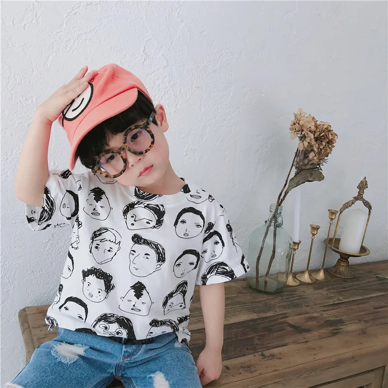 

Korean style cartoon portrait cotton all-match T shirts for baby boys kids baby girls casual short sleeve Tees 2019