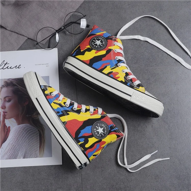 Nouvelle Suédé 2018 Chaussures top Origi 1 2 Version L'étudiant Camouflage Coton Toile Chaussures Haute Femmes Coréenne De Deux rtZWrPqvw