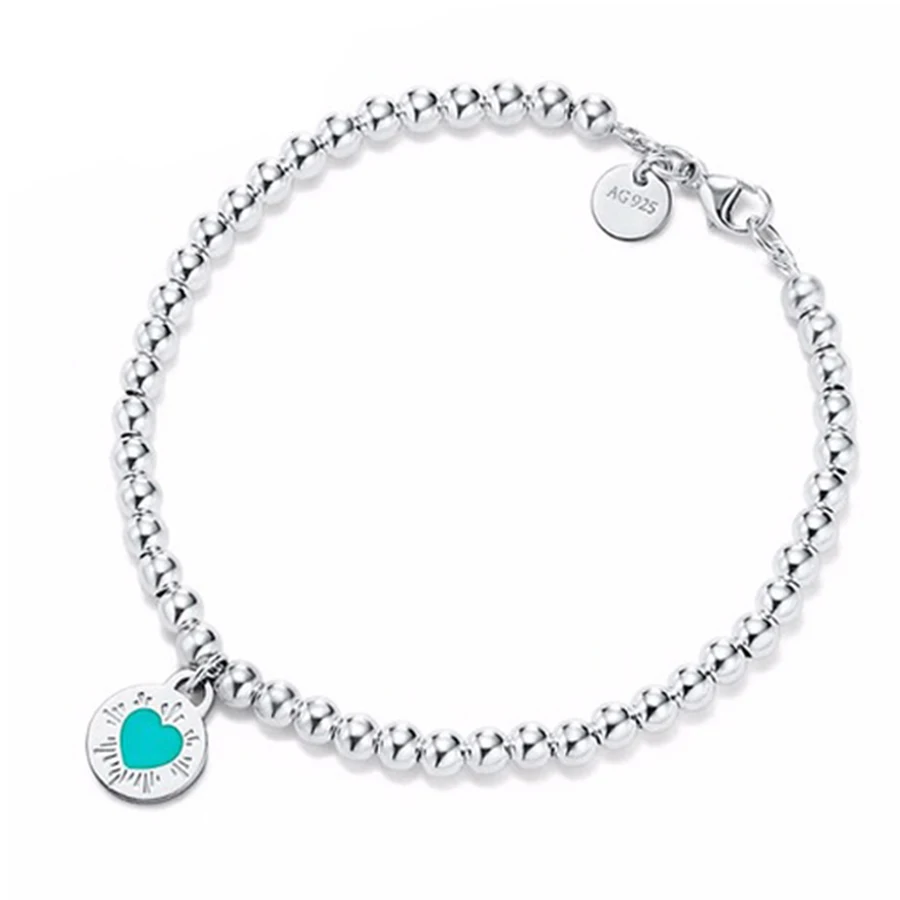 

CHAMSS 100% 925 Sterling Silver Original Round Heart Chain Tiff Bracelet Bangle For Women Authentic Fine Jewelry Christmas Gift