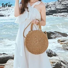 LEFUR новые женские сумки модные женские сумки для дам ручной работы Тканые круглые Ротанговые сумки на плечо