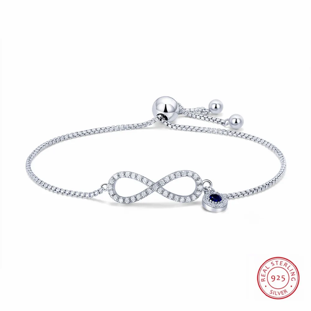 

100% Authentic New Women Infinity Charm Bracelet 925 Sterling Silver Crystal Charm Bracelet For Women Wedding Jewelry Gift