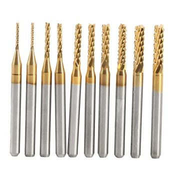 

10pcs CNC Machine Router Bit Mini Titanium Coated End Mill Cemented Carbide CNC Milling Cutters Tools 1.0-3.0mm Bits Kit