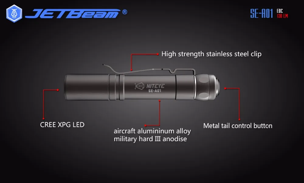 Маленький фонарик JETBeam se-a01 CREE XP-G Max 130 люмен 409cd тактический переключатель Tailcap AAA батареи факел для каждый день носить