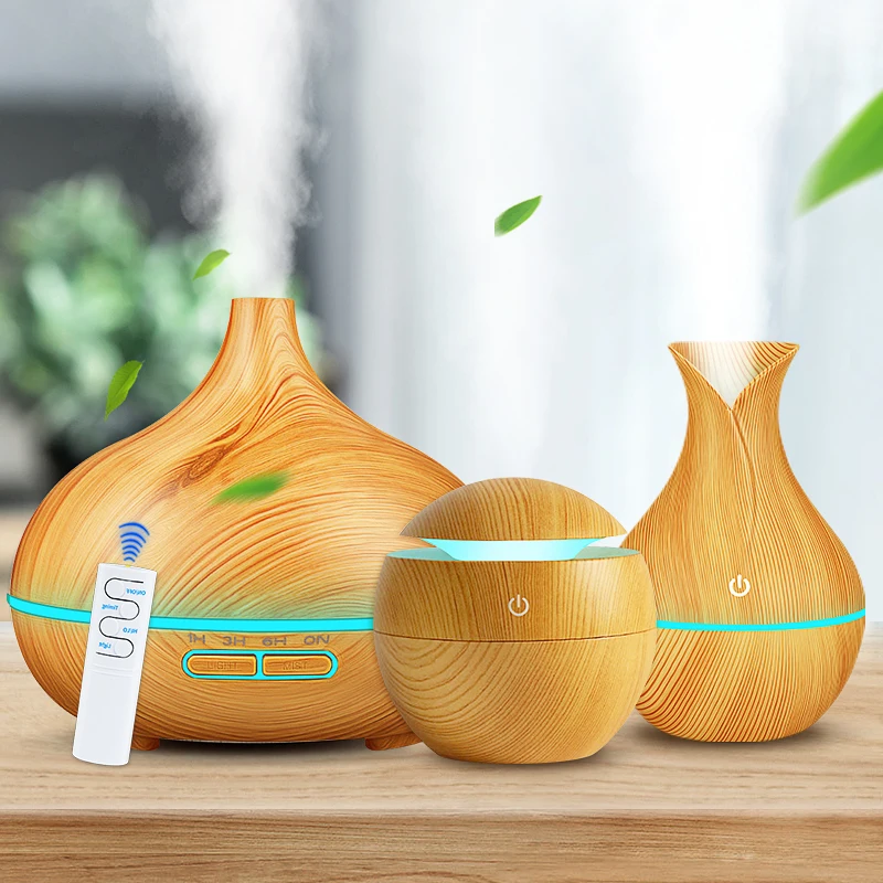 3pcs Wood grain Air Humidifier set Aroma Essential Oil Diffuser Ultrasonic Cool Mist Purifier 7 Color Change LED Night light
