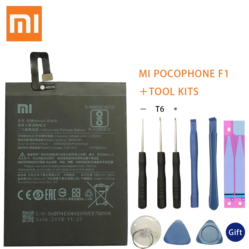 

Original Replacement Battery BM4E For Xiaomi MI Pocophone F1 Authentic Phone Battery 4000mAh+Tool Kits
