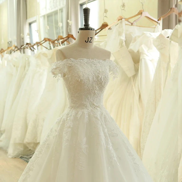 SL-536 Fashion Cheap Off the Shoulder Short Sleeve Beads Lace Applique Bridal Wedding Dress matrimonio vestido longo 4