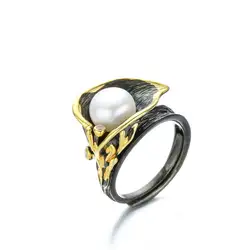 RADHORSE 925 Серебряные кольца для женщин ювелирные украшения натуральный жемчуг Калла Лили барокко серебряное кольцо в стиле ретро