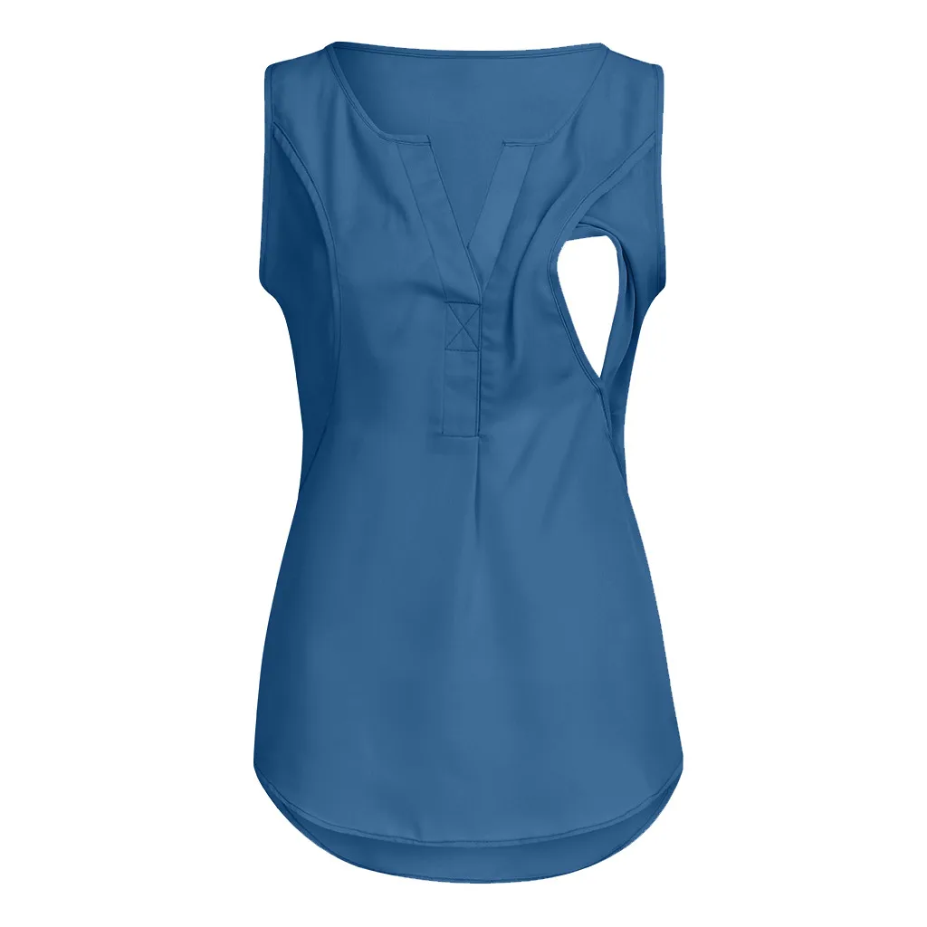 

Nursing Top Women Summer Pregnant Breastfeeding Sleeveless Loose T Shirt for Feeding Maternity V-Neck Lrregularity Solid Tops