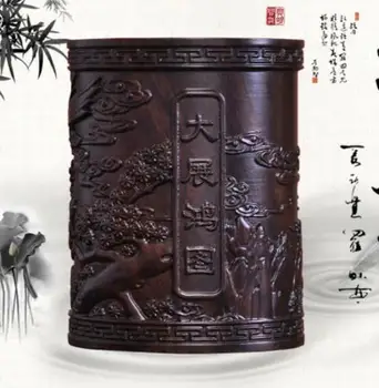 

China Solid wood carving eagle spread your wings and fly Brush Pot Pencil Vase