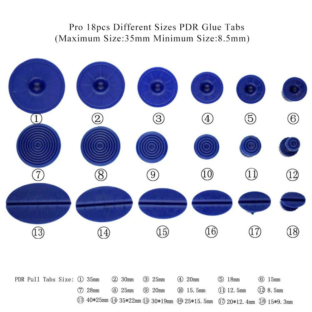 18 шт. PDR инструменты клеевые тяговые вкладки работает со всеми скользящими съемниками Инструменты для ремонта кузова автомобиля+ 2 в 1 Dent Removel T bar инструменты для Toyota
