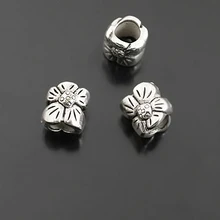 (27435)50 pces 8x8mm, furo: 4.5mm estilo antigo liga de zinco com flor de ameixa grande buraco espaçador contas pulseira diy acessórios