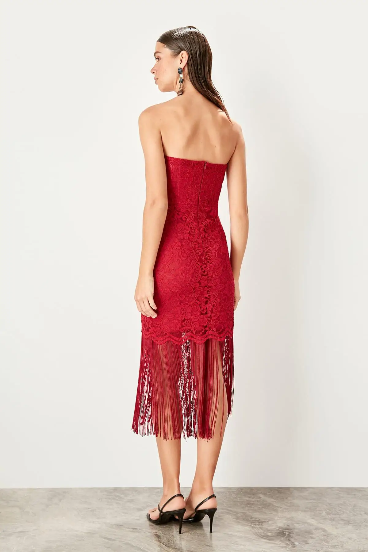Trendyol Бордовое платье с кисточками TPRSS19UT0079|Платья| |