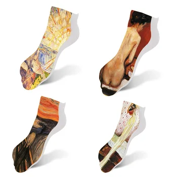 

Fashion Unisex Women Men Funny Oil Printed Socks 3D Retro Painting Art Socks Female Ankle Cotton Socks HOT Sale 7S-ZWS53