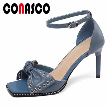 

CONASCO Women New Clcassic Design Pumps Genuine Leather High Heels Butterfly Knot Summer Sandals Shoes Woman Ankle Strap Sandals