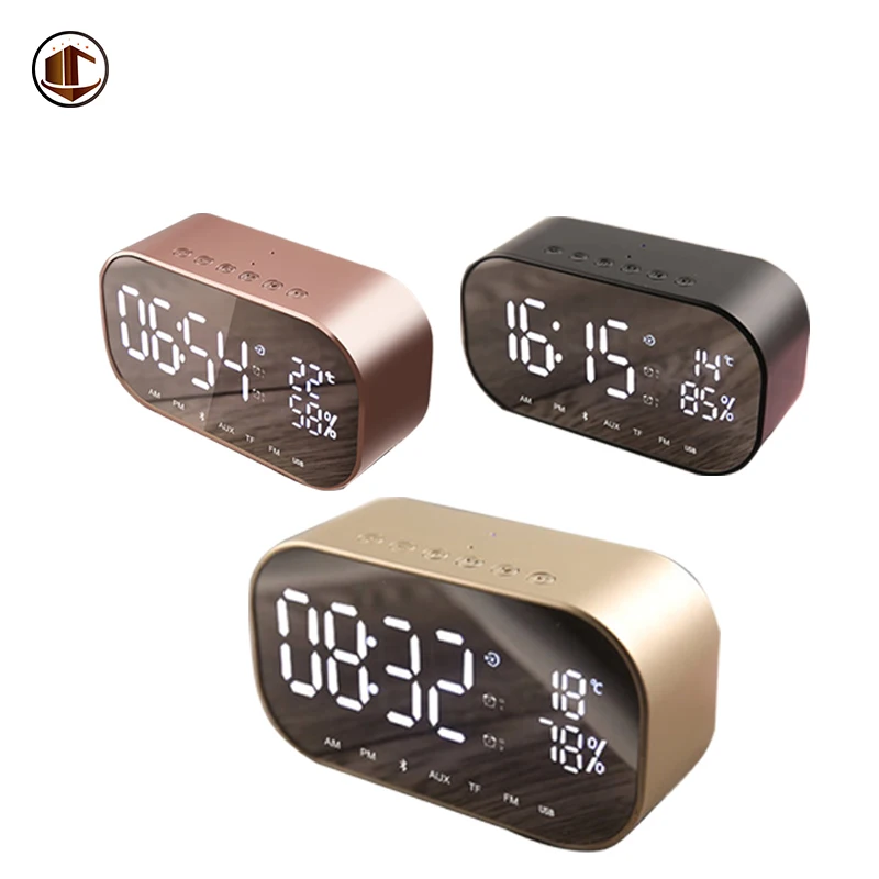 

S2 Bluetooth 4.2 Stereo Speaker FM Radio Hands-Free Call Desktop Alarm Clock LED Mirror Display Mini Portable Wireless Speakers