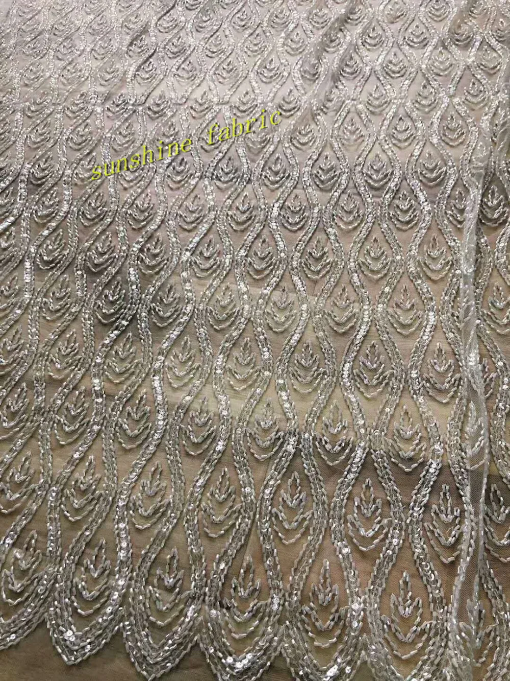 Heavy embroidered tulle lace fabric with full beads ZH18011845 french