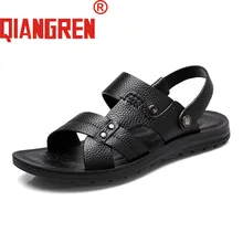QIANGREN бренд Новое поступление Для мужчин летние из натуральной кожи большой Размеры сандалии черные босоножки на открытом воздухе тапочки мягкие Пляжная Летняя обувь