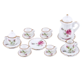 

1/12 Scale Dollhouse miniatures Porcelain Coffee tea Cups Dishes 15PCS
