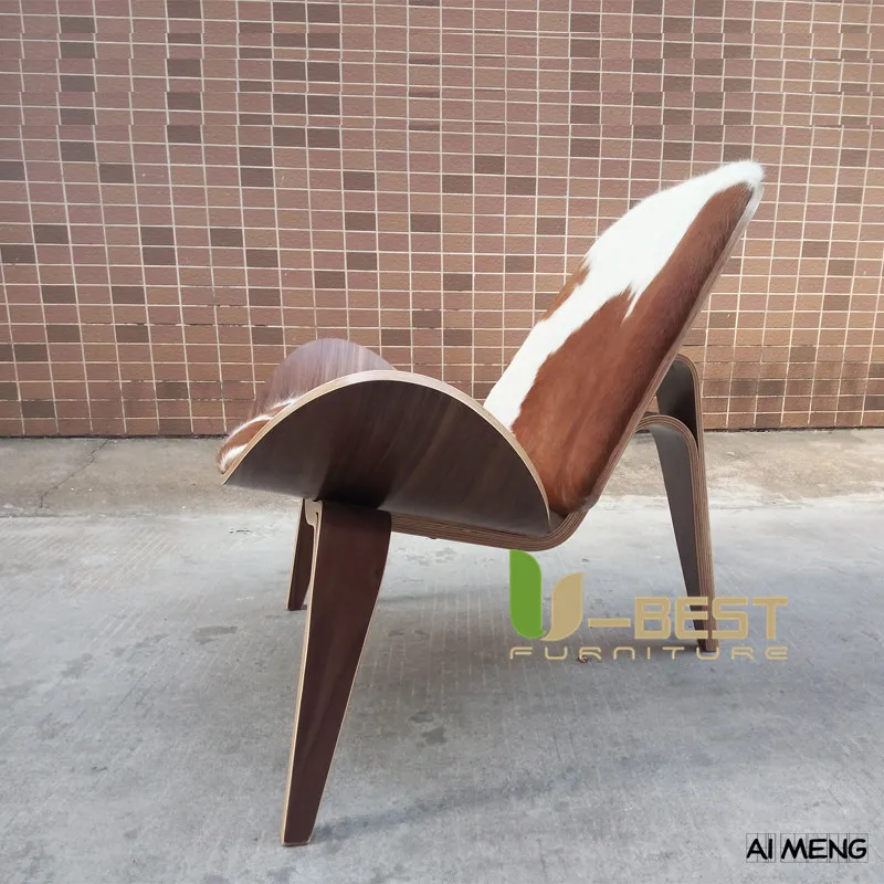 pony skin CH07 shell chair plywood lounge chair  (3)
