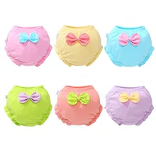 Красивое хлопковое нижнее белье с оборками для маленьких девочек, однотонные трусики с бантиками, Детская Пеленка, удобные штаны, штаны для малышей