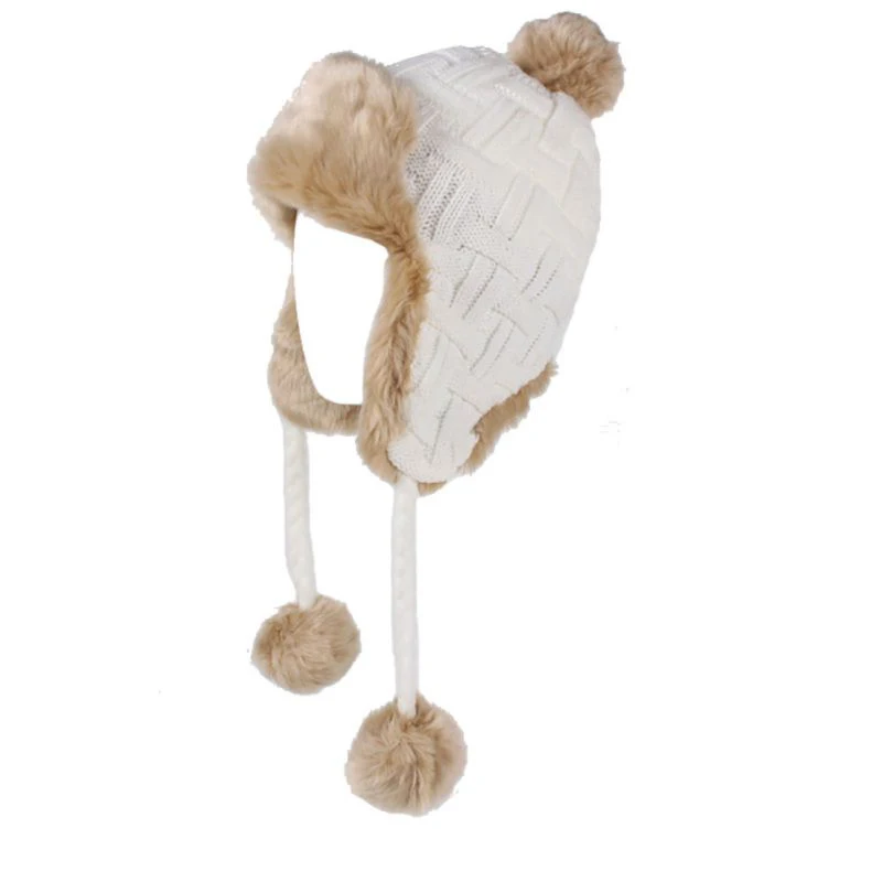 Рождественский подарок Женская тканая теплая перуанские Шапка-бини шапка, сезон осень-зима Кепки ветрозащитный ушами с искусственным мехом мяч