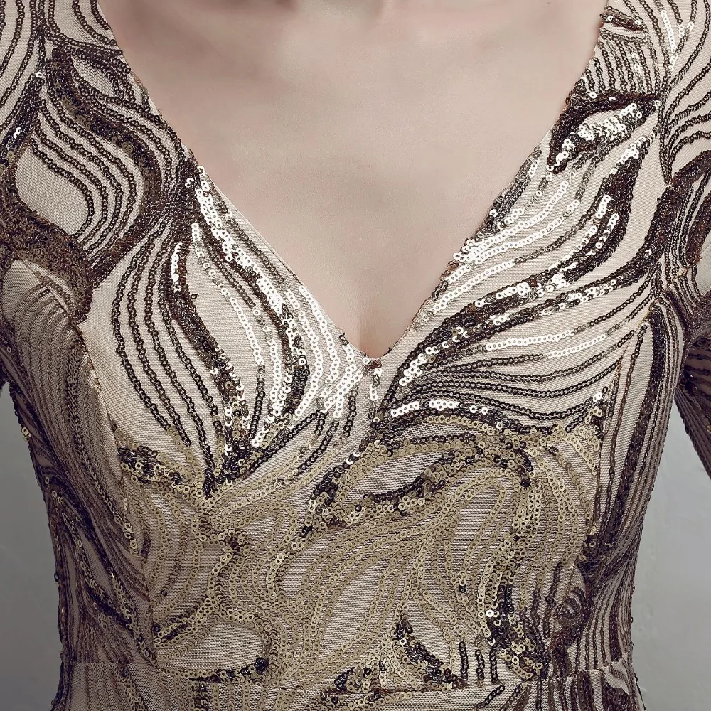Vestidos New Sexy Champagne Long Maxi Dresses for Club 2018 Mermaid Prom Evening Party Dresses V-neck Open Back Robe De Soiree (28)
