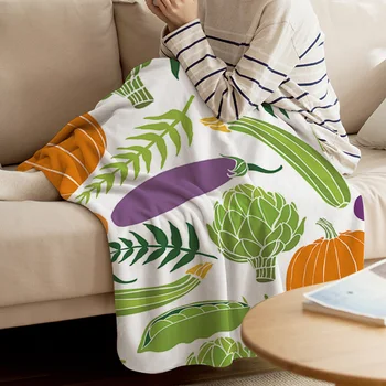 

BIGHOUSES Throw Blanket Autumn Style Fruit And Vegetable Pattern Throw Blanket Soft Warm Microfiber Blanket