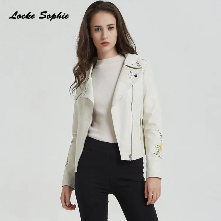 Women Plus size short jacket blazers 2019 Autumn PU leather Splicing faux fur Embroidery Jacket ladies Skinny locomotive blazers