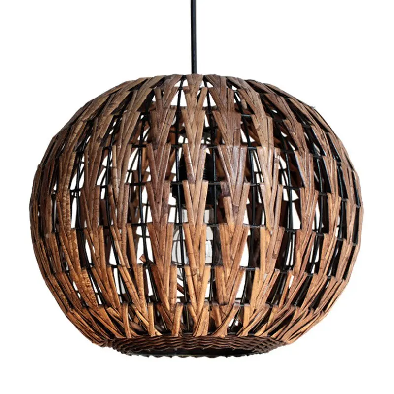 

Handmade Round Lantern Rattan Living Room Pumpkin Dining Room Pendant lamp Southeast Asia Restaurant Hanging Lighting Fixture