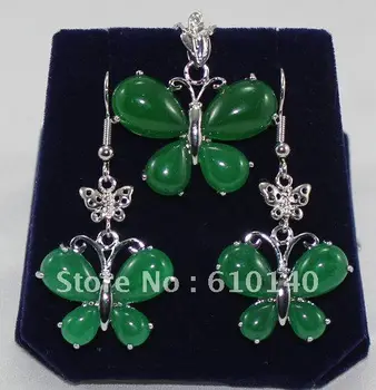 

2PCS green Butterfly Jewellery necklace pendant earring set