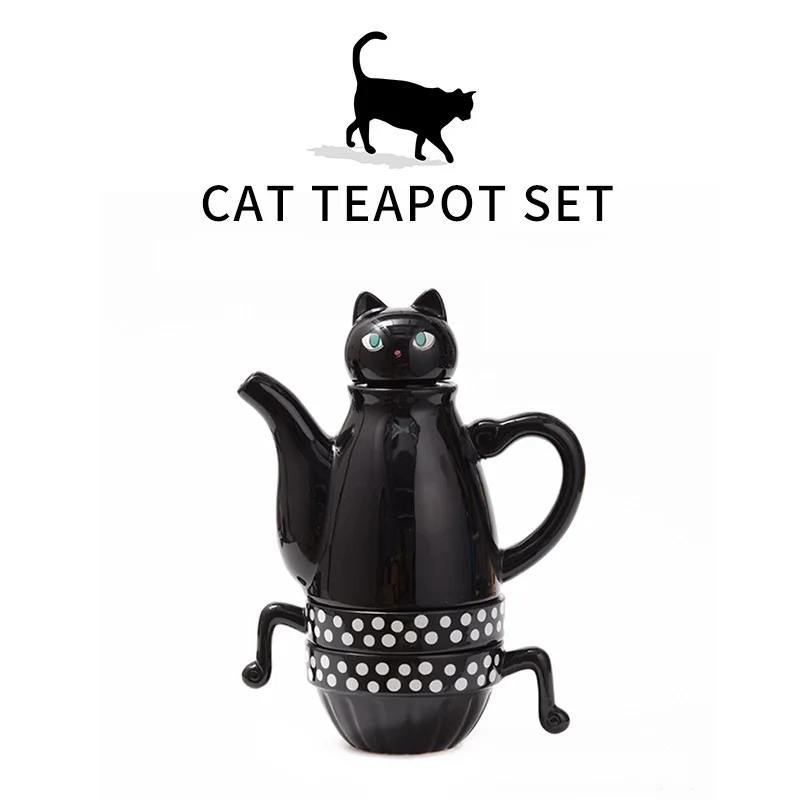 

OUSSIRRO Ceramic Tea set Teapot Teacup Set Cat Simple Tea Set Stainless Steel Filter Lovely Gift Drinkware W3021