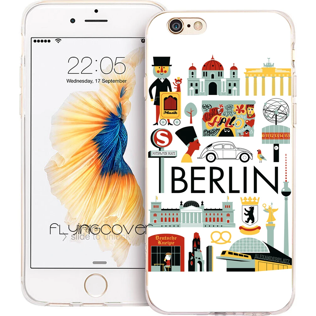 Прозрачные мягкие силиконовые чехлы для телефонов Coque City Берлина Art Для iPhone XS Max XR X